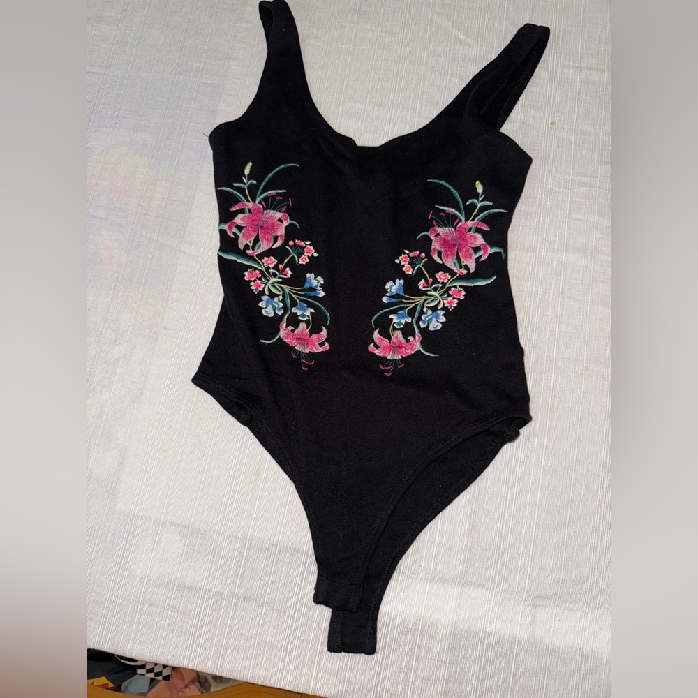 Forever 21 Black Floral Bodysuit